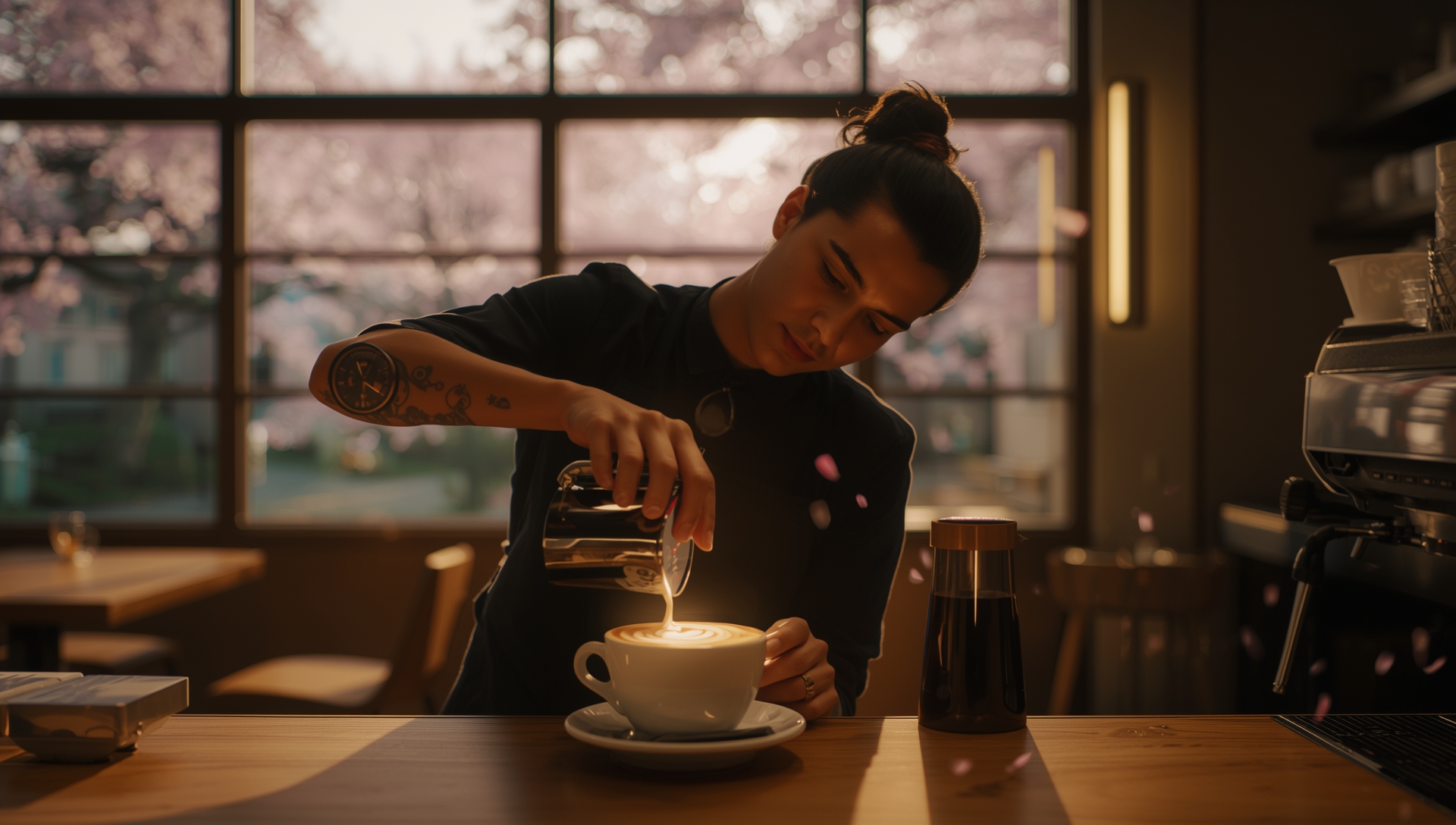 Barista making coffee
